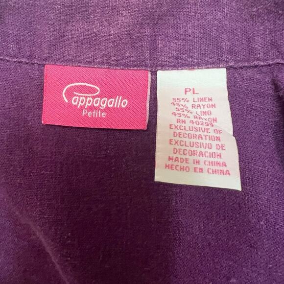 Vintage Linen Blend Pappagallo Purple Top w/ Embroidery & Sequins Petite Large - Picture 3 of 6